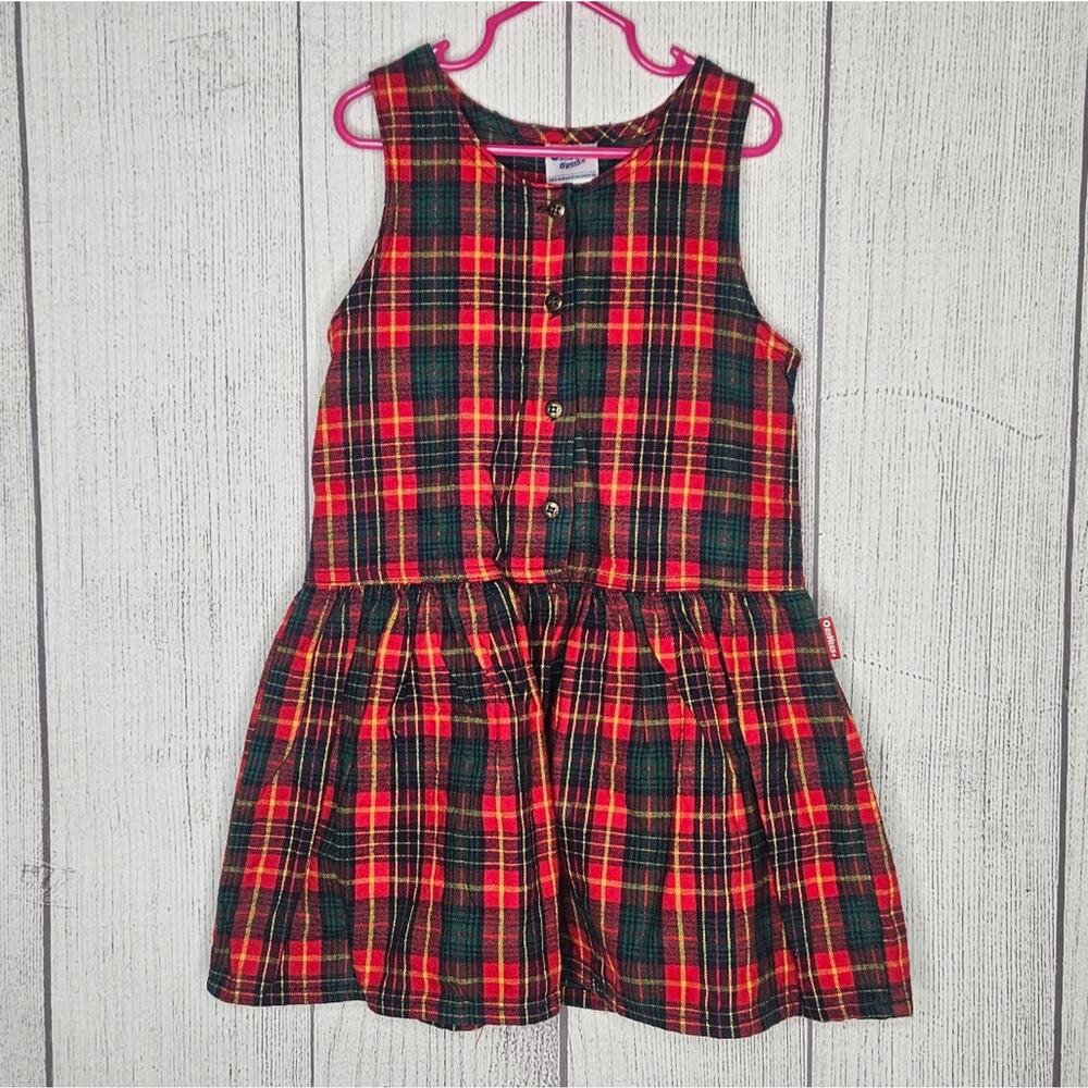 VTG 90s OshKosh B'gosh Red & Green Plaid Flannel Dress, size 5